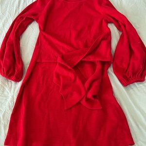 Red Tie Waist Sweater Dress